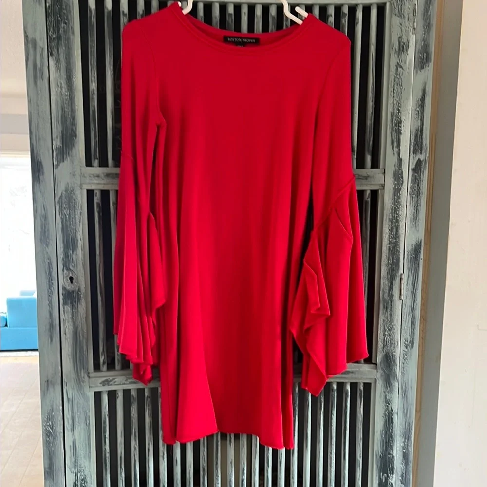 Red Ruffled Sleeve Dress - Picture 1 of 5